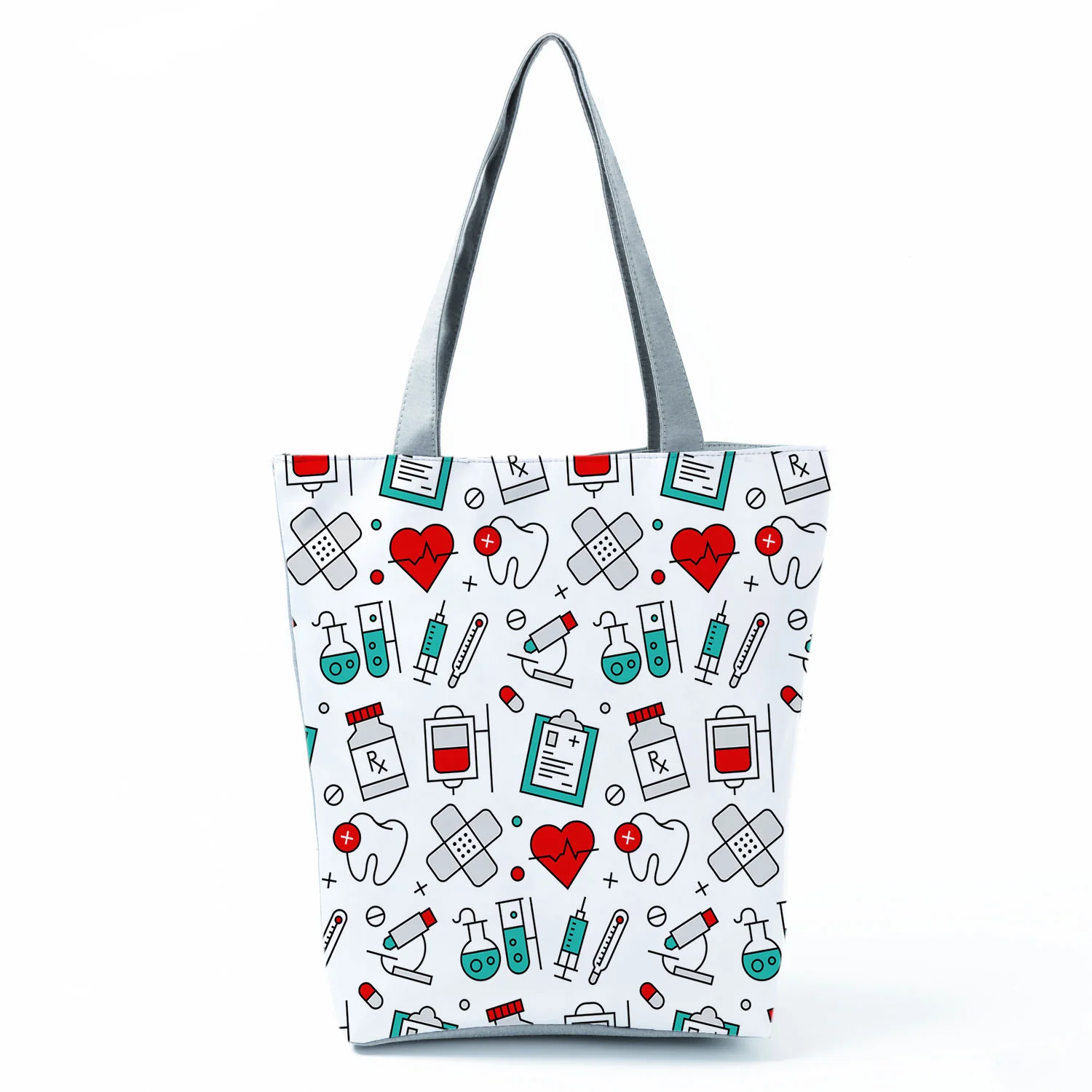 

Эко-Шоппер для медсестер с принтом сердца и зубов на заказ, женская сумка, повседневные дорожные сумки, сумка через плечо, сумки-тоуты Ahetic