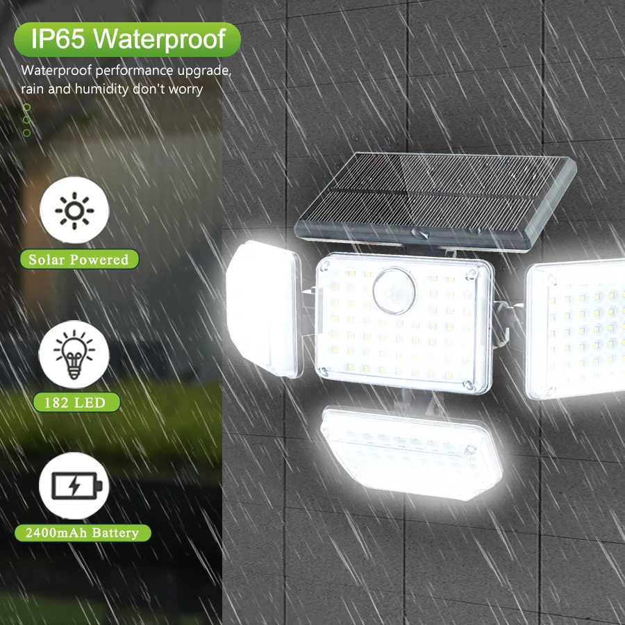181 LED Solar lamp outdoor waterproof Powered Sunlight Motion Sensor for garden decoration street lights 4 heads 1400lm 2400mAh
181 LED Solar lamp outdoor waterproof Powered Sunlight Motion Sensor for garden decoration street lights 4 heads 1400lm 2400mAh