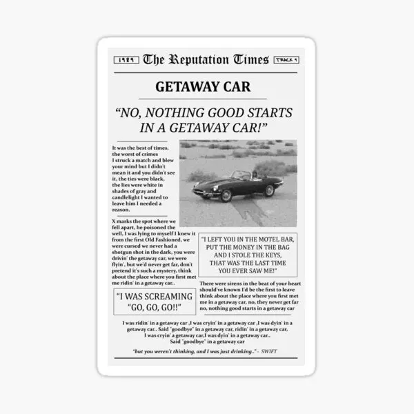 Getaway Car Newspaper 5PCS Stickers for Luggage Water Bottles Wall Funny Home Decor Cute Bumper Anime Stickers Room Window
Getaway Car Newspaper 5PCS Stickers for Luggage Water Bottles Wall Funny Home Decor Cute Bumper Anime Stickers Room Window