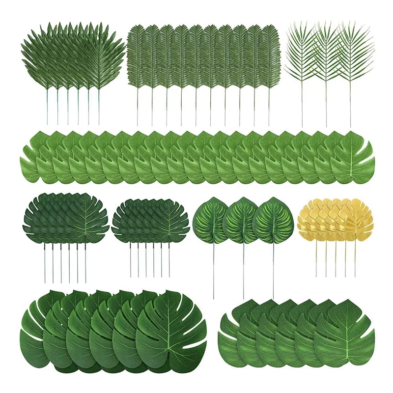 70 Pcs 10 Kinds Artificial Palm Leaves Jungle Leaves Decoration Golden Tropical Leaves With Stems For Parties Decoration
70 Pcs 10 Kinds Artificial Palm Leaves Jungle Leaves Decoration Golden Tropical Leaves With Stems For Parties Decoration