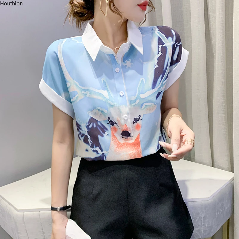 Chiffon Loose Women's Shirts New Fashion Blouses Printing Buttons Polo Summer Casual Short Sleeve Blusas
Chiffon Loose Women's Shirts New Fashion Blouses Printing Buttons Polo Summer Casual Short Sleeve Blusas