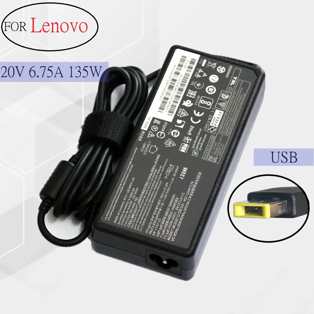 

Laptop Adapter 135W 20V 6.75A USB C Notebook Charger for Lenovo T440p Y50-70 R720 Y700 T540p P51 P52 S5 ADL135NLC3A Power Supply