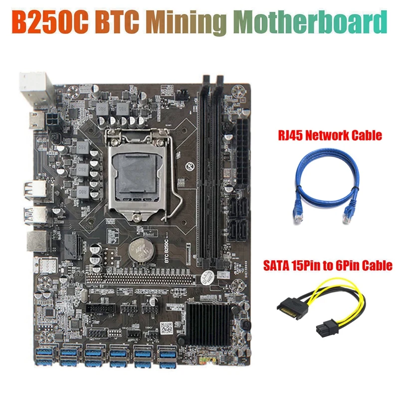 B250C Miner Motherboard+SATA 15Pin To 6Pin Cable+RJ45 Cable 12 PCIE To USB3.0 GPU Slot LGA1151 DDR4 For BTC Mining
B250C Miner Motherboard+SATA 15Pin To 6Pin Cable+RJ45 Cable 12 PCIE To USB3.0 GPU Slot LGA1151 DDR4 For BTC Mining