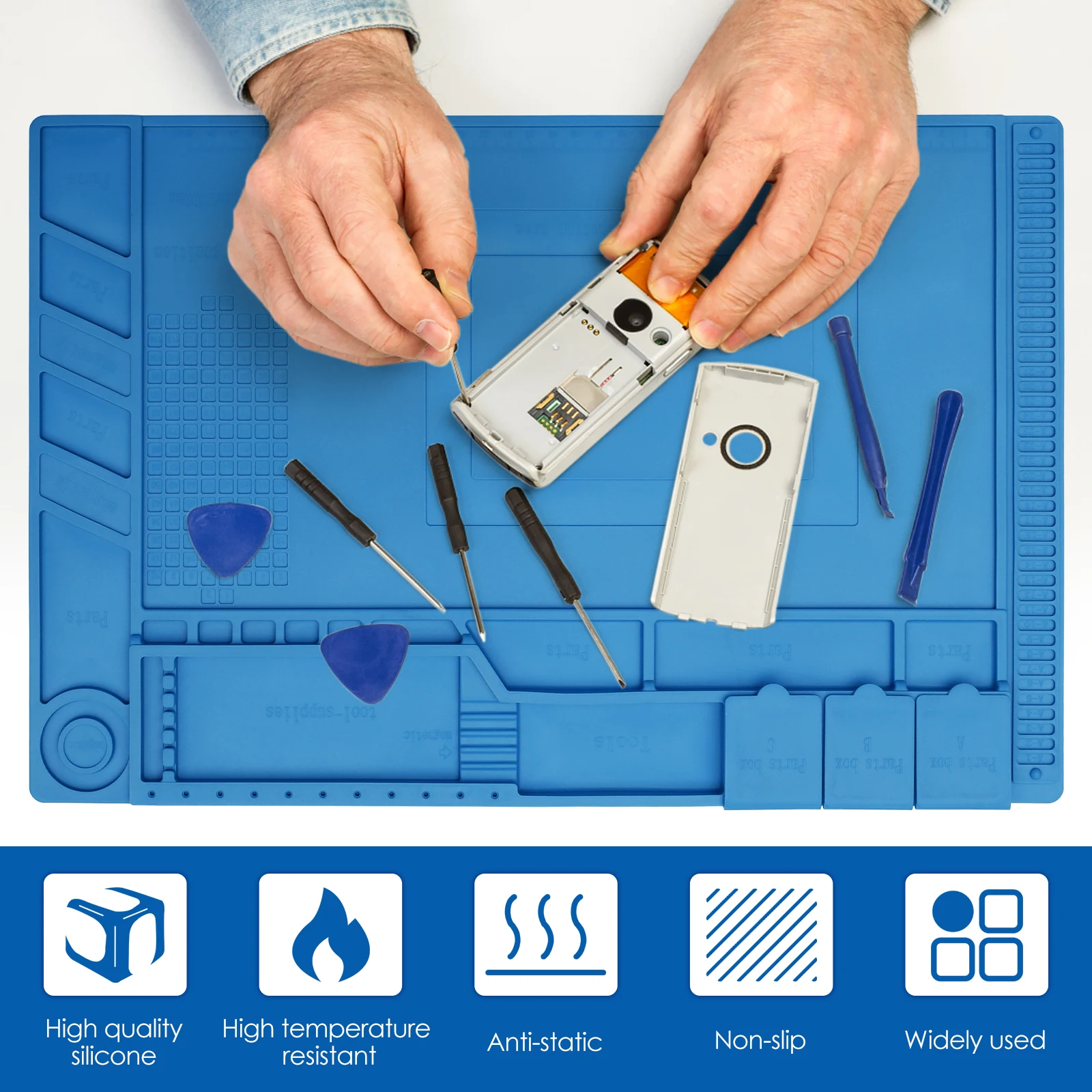 Силиконовый коврик для ремонта 932 °F/ 500 °C, термостойкий паяльный коврик, противоскользящий рабочий коврик для ремонта электроники с магнитной зоной и весами
Силиконовый коврик для ремонта 932 °F/ 500 °C, термостойкий паяльный коврик, противоскользящий рабочий коврик для ремонта электроники с магнитной зоной и весами