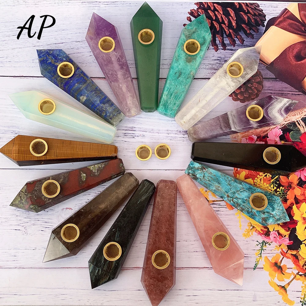 1PC Natural Crystal Pipe Smoking Tube Amethyst Healing Quartz Jewelry Crystal Point Wand Gem With 3pc Gold Metal Filter + 1brush
1PC Natural Crystal Pipe Smoking Tube Amethyst Healing Quartz Jewelry Crystal Point Wand Gem With 3pc Gold Metal Filter + 1brush