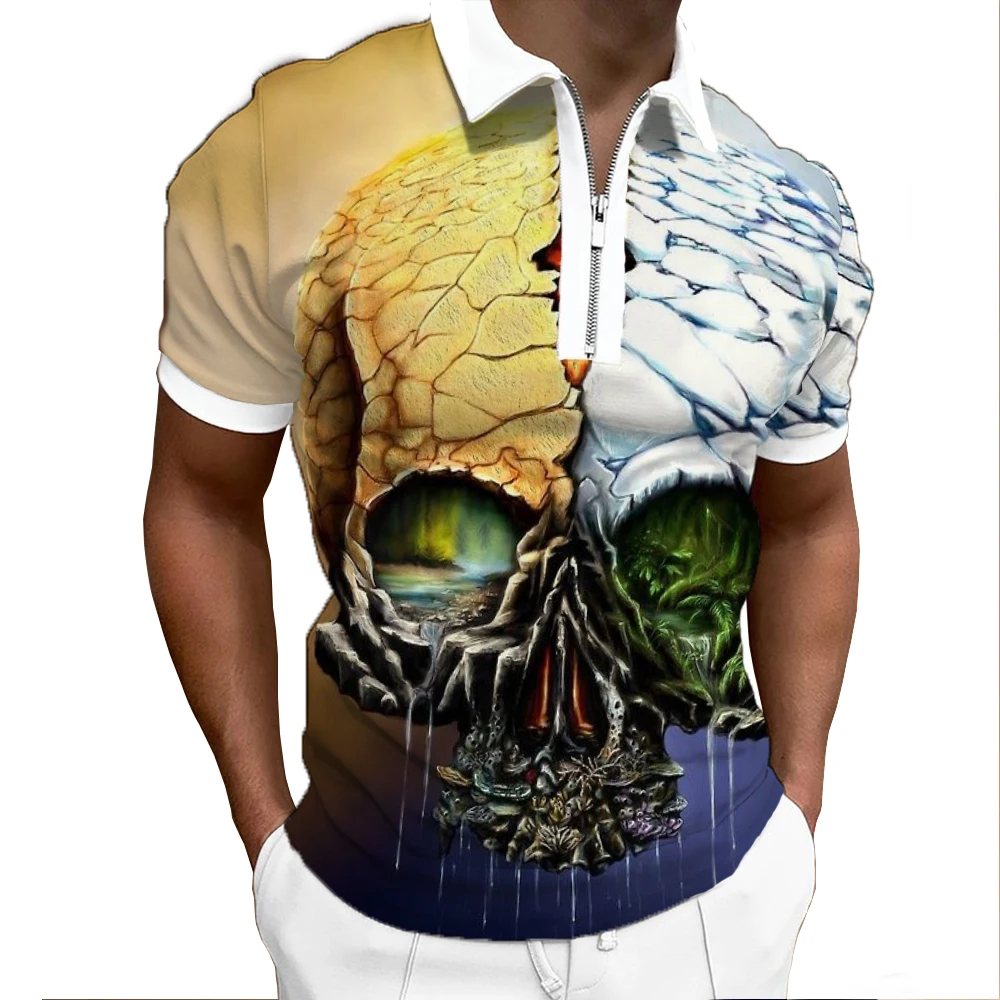 Summer 2022 Lapel Polo Shirt Fashion Zipper Short Sleeves Horror 3D Skull Polo Print Shirts Pattern Hip Hop Tops Men Clothing
Summer 2022 Lapel Polo Shirt Fashion Zipper Short Sleeves Horror 3D Skull Polo Print Shirts Pattern Hip Hop Tops Men Clothing