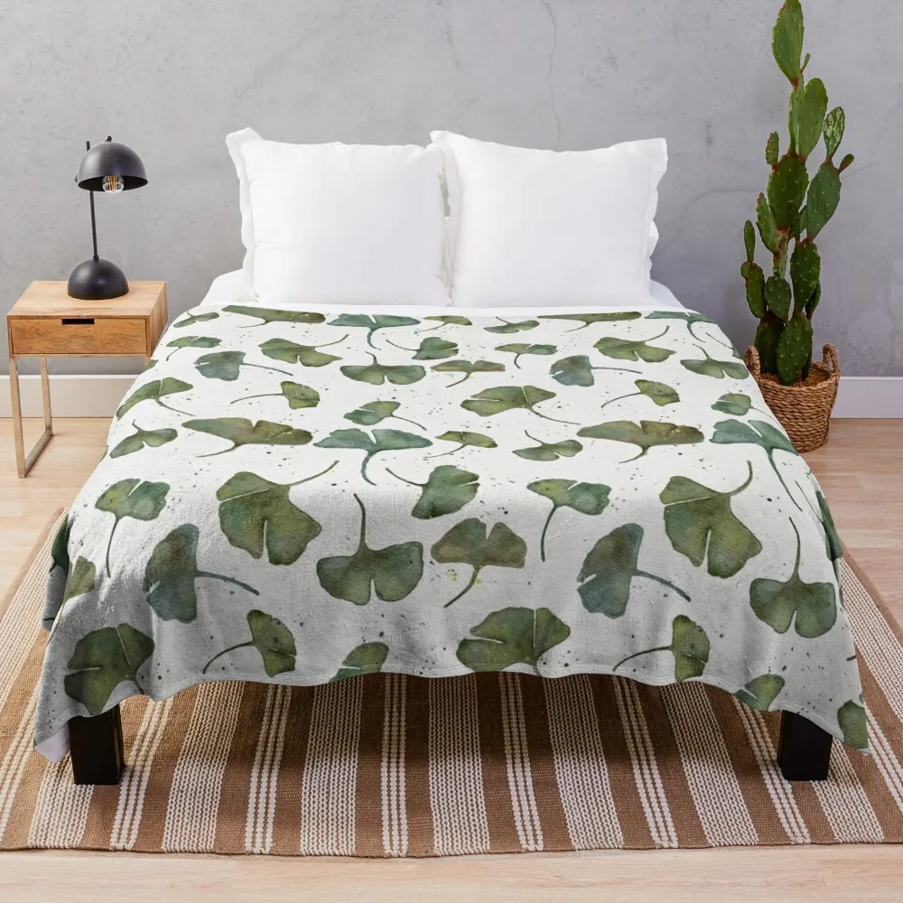 

Ginkgo Leaves in Watercolor Throw Blanket Blanket For Giant Sofa Furry Blanket