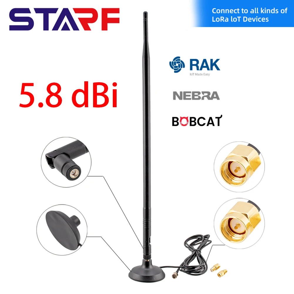 5.8 DBi Gain Antenna With Magnetic Base 900-930MHz RP-SMA Male 50ohm Vertical Omni Directional For RAK 2 Nebra Indoor Bobcat 300
5.8 DBi Gain Antenna With Magnetic Base 900-930MHz RP-SMA Male 50ohm Vertical Omni Directional For RAK 2 Nebra Indoor Bobcat 300