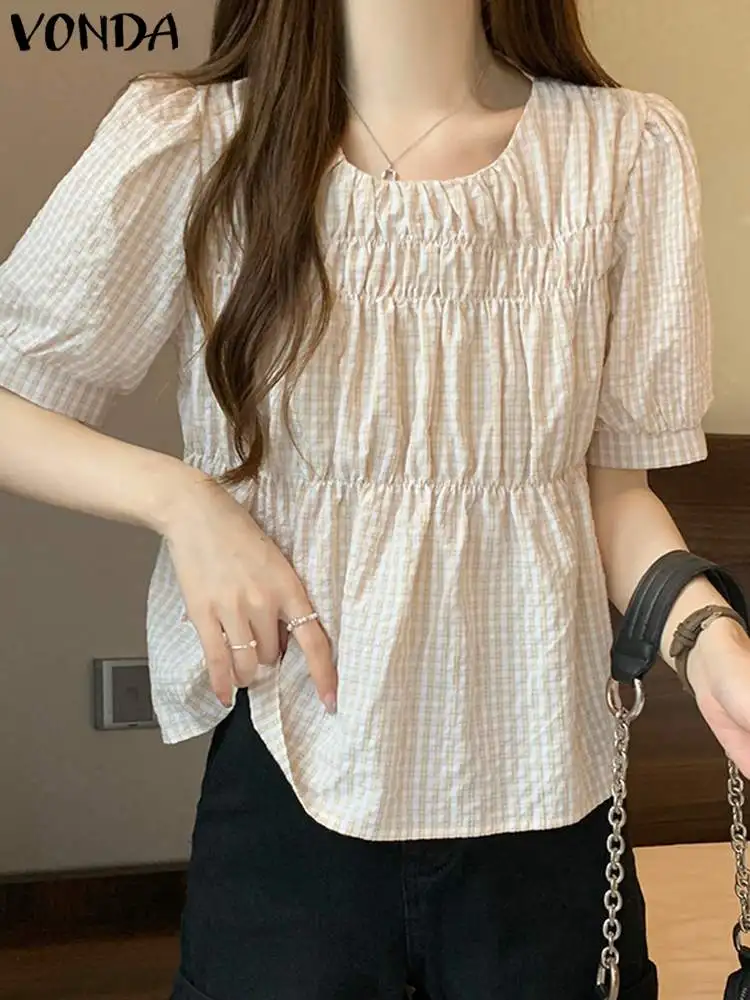 Fashion Shirts 2023 VONDA Women Plaid Blouses Summer Tunic Tops Vintage Short Sleeve Pleated O Neck Casual Loose Blusas Femme
Fashion Shirts 2023 VONDA Women Plaid Blouses Summer Tunic Tops Vintage Short Sleeve Pleated O Neck Casual Loose Blusas Femme
