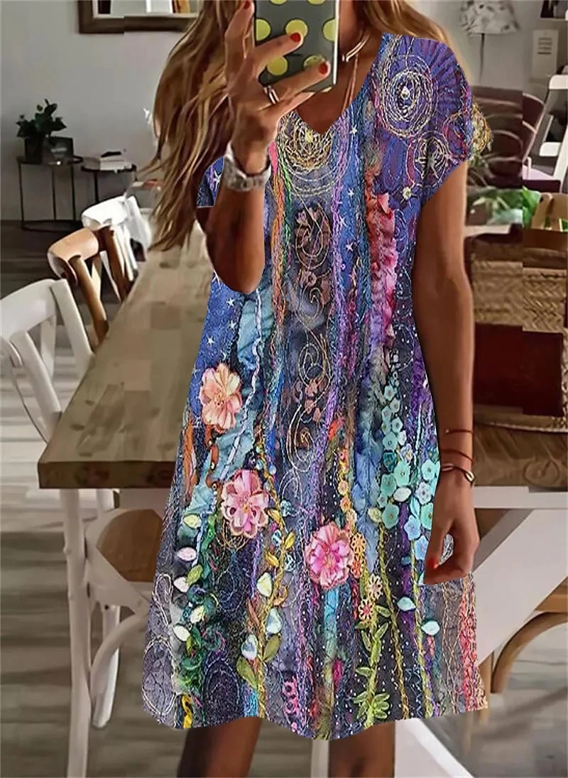 2022 New Design Women Elegant Floral Print Short Sleeve V Neck Knee Length Sundress Female Sundress Plus Size
2022 New Design Women Elegant Floral Print Short Sleeve V Neck Knee Length Sundress Female Sundress Plus Size