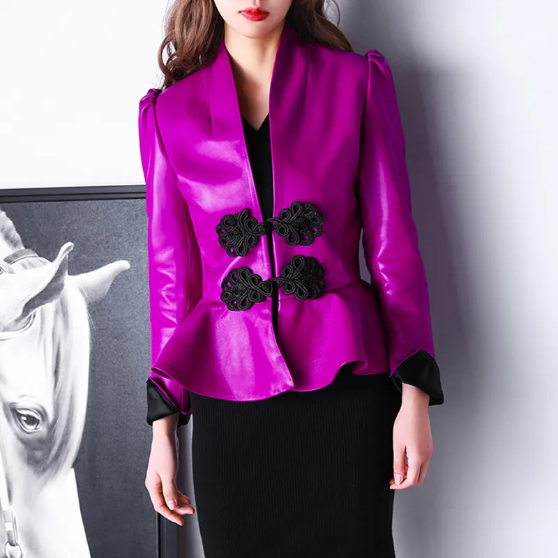 2022 Spring New Arrival Women Genuine Leather Jacket Contrast Chinese Retro Bubble Sleeves Thin Waist Leather Coat
2022 Spring New Arrival Women Genuine Leather Jacket Contrast Chinese Retro Bubble Sleeves Thin Waist Leather Coat