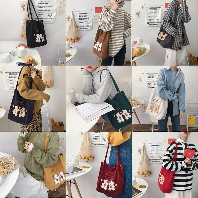 korean INS Corduroy Embroidery Bear Women Shoulder Bag Student Girl Handbag All-match Ladies Large Shopping Bag Cute Casual Tote
korean INS Corduroy Embroidery Bear Women Shoulder Bag Student Girl Handbag All-match Ladies Large Shopping Bag Cute Casual Tote