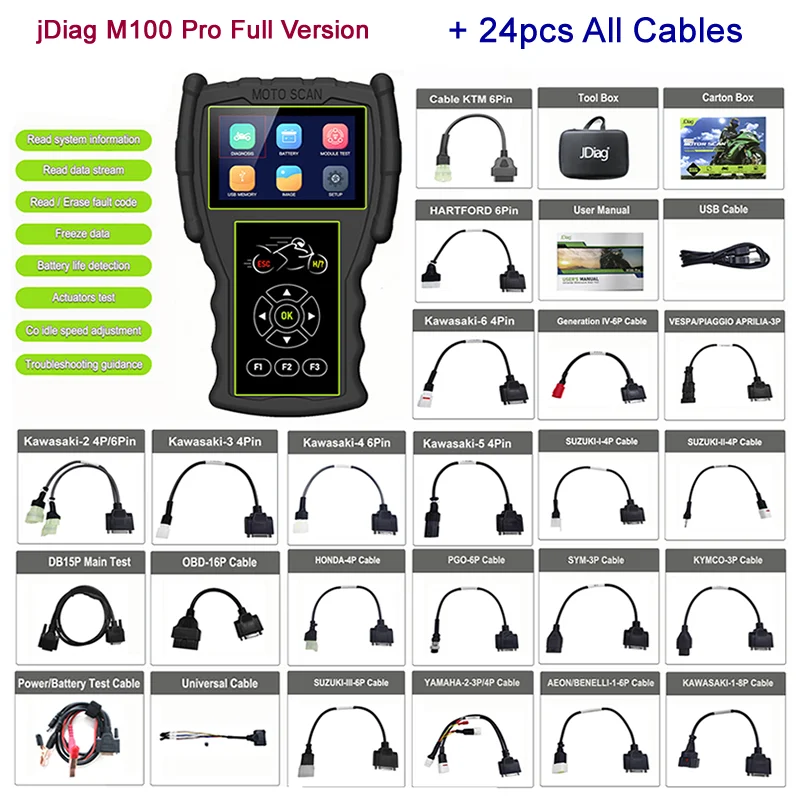 JDiag M100 Pro Full Version Motorcycle OBD2 Scanner Diagnostic Tool Motorbike Moto Code Reader For KTM Honda Yamaha Kawasaki
JDiag M100 Pro Full Version Motorcycle OBD2 Scanner Diagnostic Tool Motorbike Moto Code Reader For KTM Honda Yamaha Kawasaki