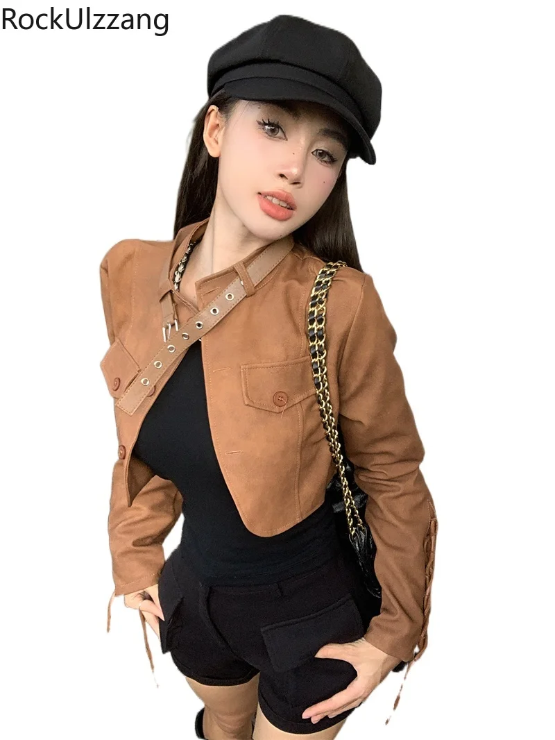 PU Leather Short Jacket with Neck Belt Lace-Up Long Sleeve Crop Top Women Moto Biker Coats Gothic Punk fall cropped harajuku y2k
PU Leather Short Jacket with Neck Belt Lace-Up Long Sleeve Crop Top Women Moto Biker Coats Gothic Punk fall cropped harajuku y2k