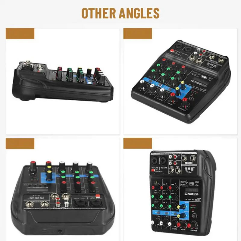 

Mini Live Stage 4 Channel Audio Mixer Play Record Mixing Console Professional Sound Card Audio Mixer Individual 48v Karaoke