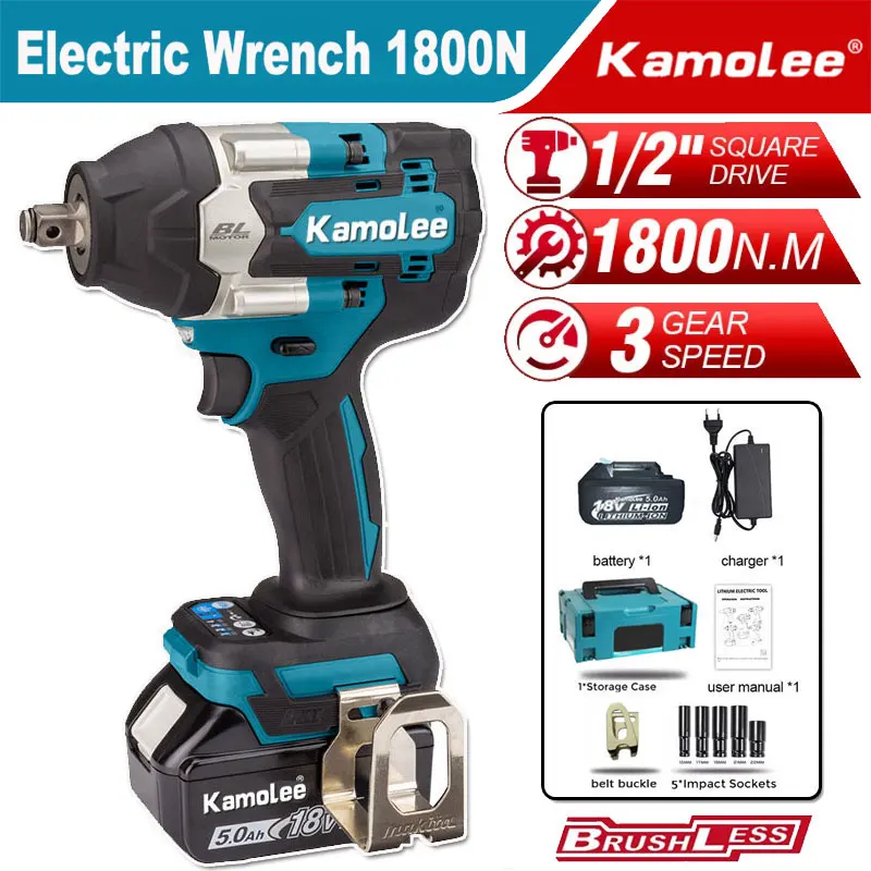 Kamolee Electric Impact Wrench 1800 N.m DTW700 Carton 1/2 Inch Is Compatible with 18V Makita Battery. (Tire Removal)
Kamolee Electric Impact Wrench 1800 N.m DTW700 Carton 1/2 Inch Is Compatible with 18V Makita Battery. (Tire Removal)