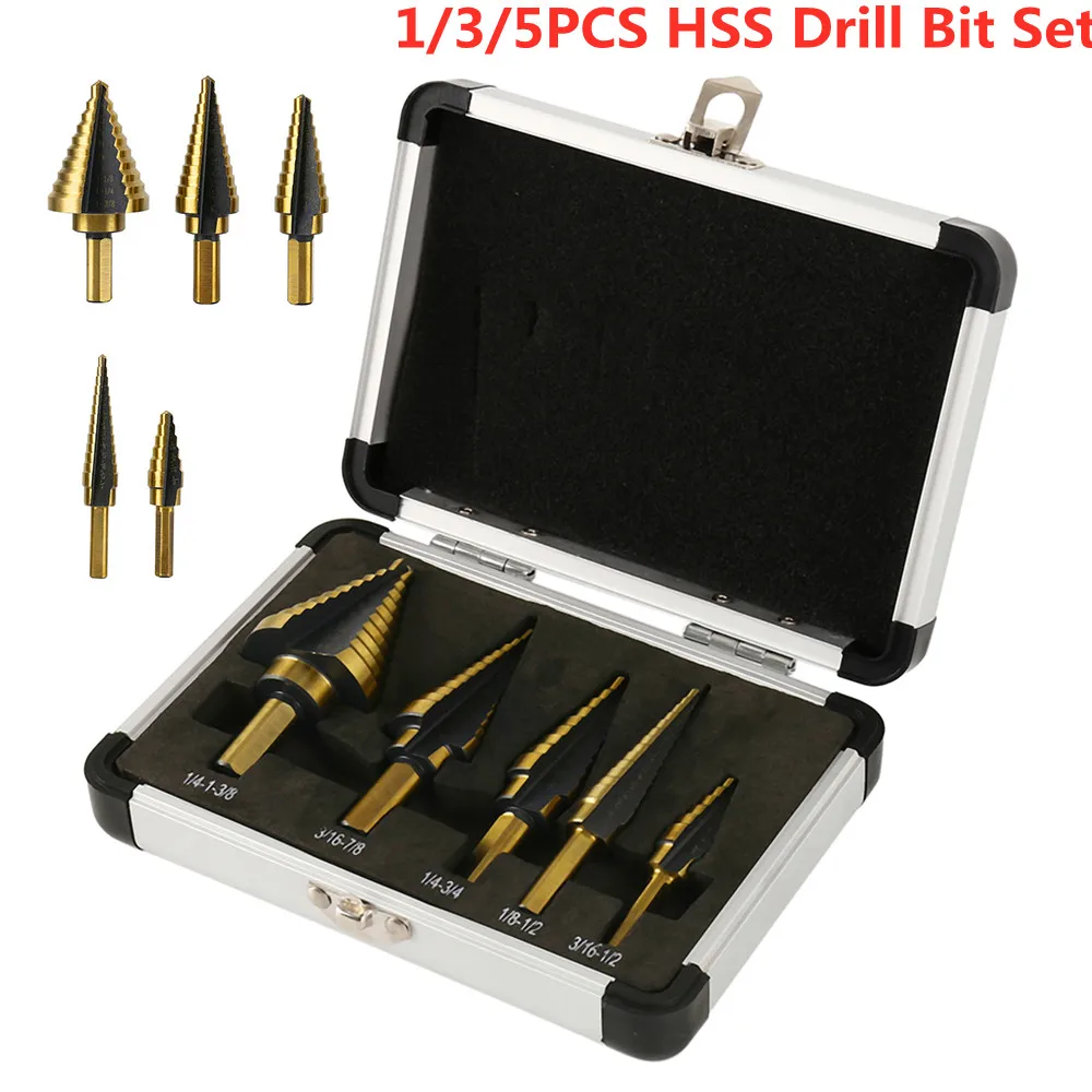 1/3/5PCS HSS Straight Groove Step Drill Bit Set Titanium Coated Wood Metal Hole Cutter Core Drills 3-12mm 4-12mm 4-20mm 4-32mm
1/3/5PCS HSS Straight Groove Step Drill Bit Set Titanium Coated Wood Metal Hole Cutter Core Drills 3-12mm 4-12mm 4-20mm 4-32mm