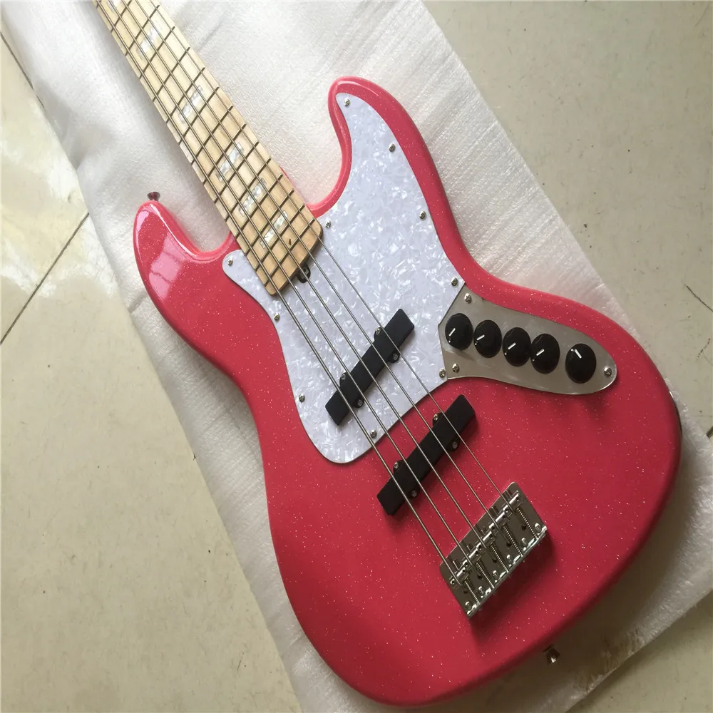 

Бас-гитара розовая, 5 струн, 43 дюйма, корпус из массива липы, горлышко из канадского клена, бас-гитара с высоким блеском, гитара