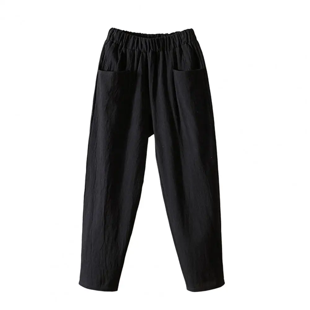 Women Pants Elastic Waist Loose-fitting Solid Color Ankle-length with Pocket Decorative Flax Women Summer Wide Leg Pants
Women Pants Elastic Waist Loose-fitting Solid Color Ankle-length with Pocket Decorative Flax Women Summer Wide Leg Pants