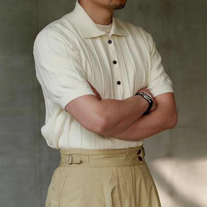 Summer Men's New Fashion Solid Knit Polo Shirt Men T Shirts Buttoned Lapel Short Sleeve Knitted Ribbed Polo Shirts Streetwear
Summer Men's New Fashion Solid Knit Polo Shirt Men T Shirts Buttoned Lapel Short Sleeve Knitted Ribbed Polo Shirts Streetwear
