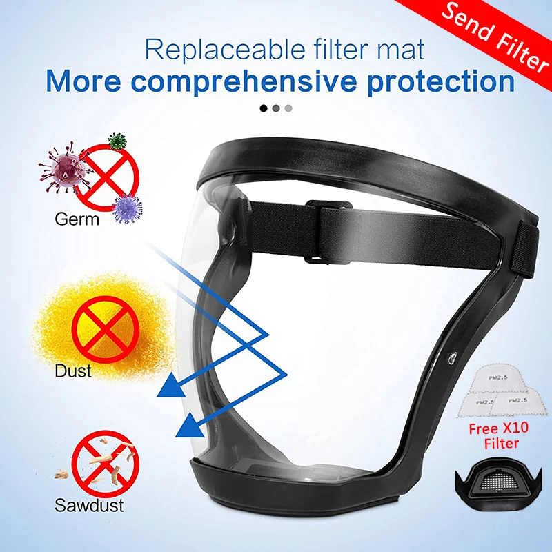 Full Face Shield Protection Safety Transparent Mask Reusable Hd Screen with PM2.5 Filters Dust Proof Anti-wind Head Cover
Full Face Shield Protection Safety Transparent Mask Reusable Hd Screen with PM2.5 Filters Dust Proof Anti-wind Head Cover