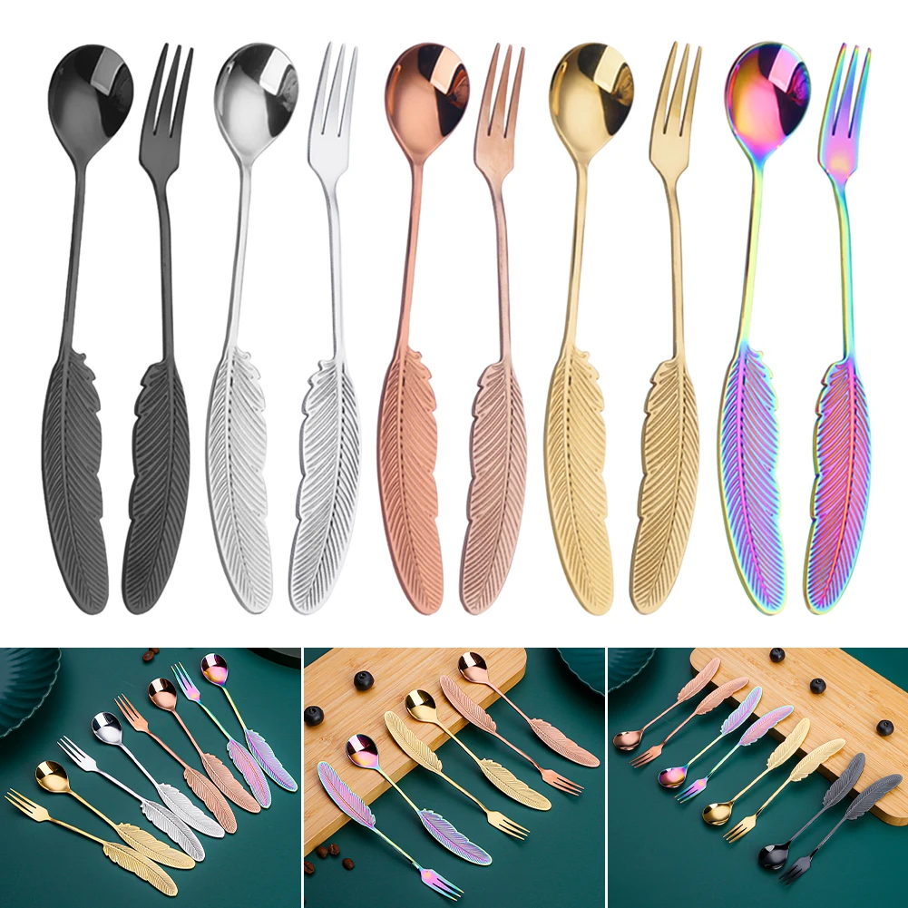 Stainless Steel Dessert Spoon Fork Feather-shaped Spoon Fork Coffee Stirring Spoon Tableware Festival Gift Kitchen Accessories
Stainless Steel Dessert Spoon Fork Feather-shaped Spoon Fork Coffee Stirring Spoon Tableware Festival Gift Kitchen Accessories