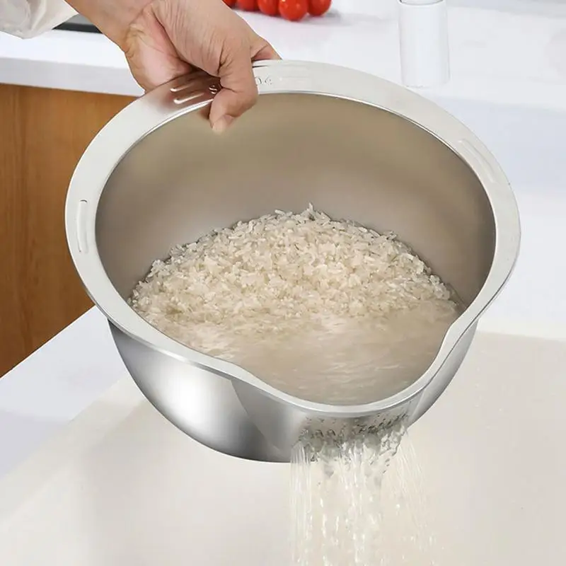 

Средство для мытья риса ситечко, чаша из нержавеющей стали, сетка для риса, зеркальная емкость для мытья, сливная корзина для риса для кухни