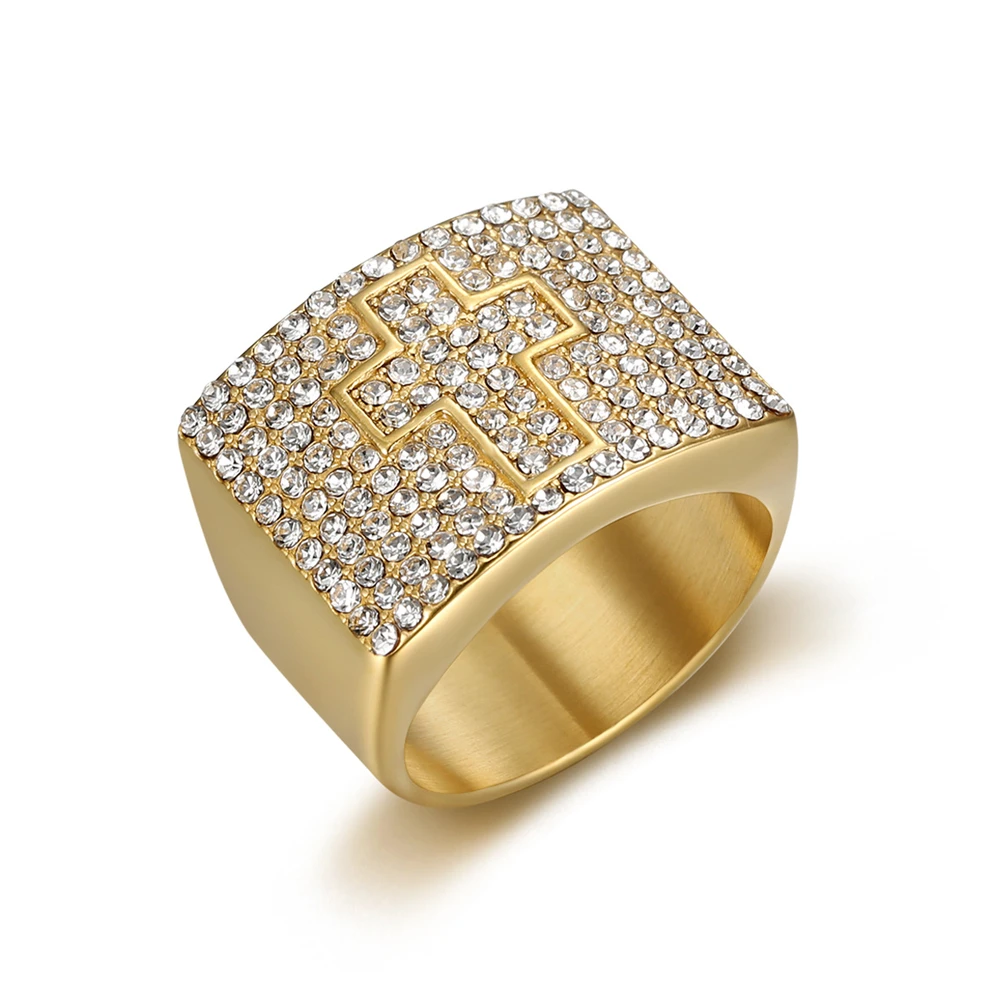 Hip Hop Iced Out Bling Big Cross Ring Male Gold Color Stainless Steel Christian Rings For Men Party Jewelry High Quality
Hip Hop Iced Out Bling Big Cross Ring Male Gold Color Stainless Steel Christian Rings For Men Party Jewelry High Quality