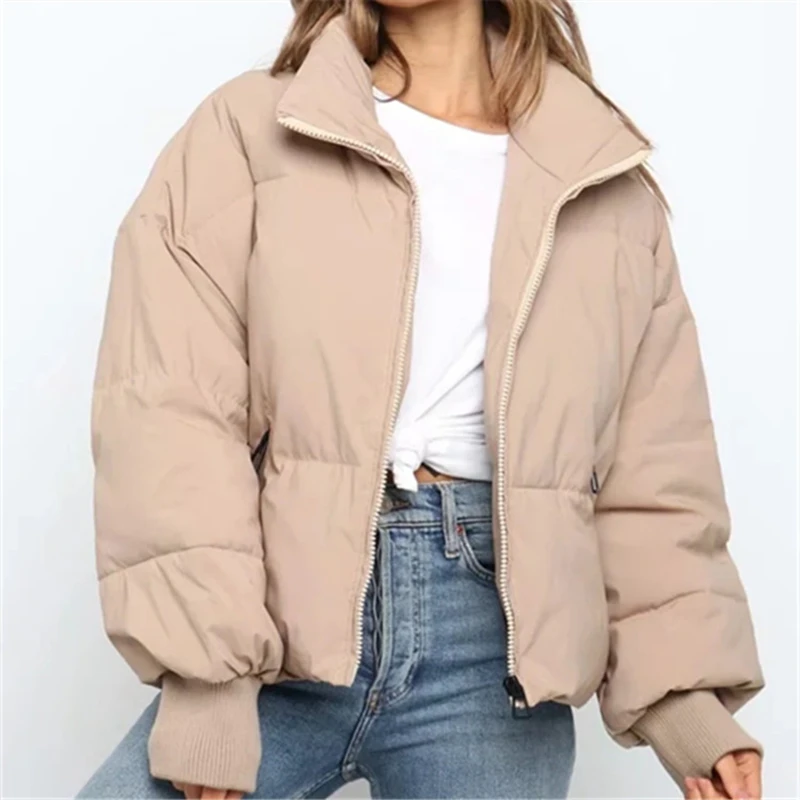 

Winter Warm Padded Jacket Loose Hooded Pocket Fashion Vintage Oversize Thick Quilted Parkas Girl Outerwear Zipper Top 2022 Women