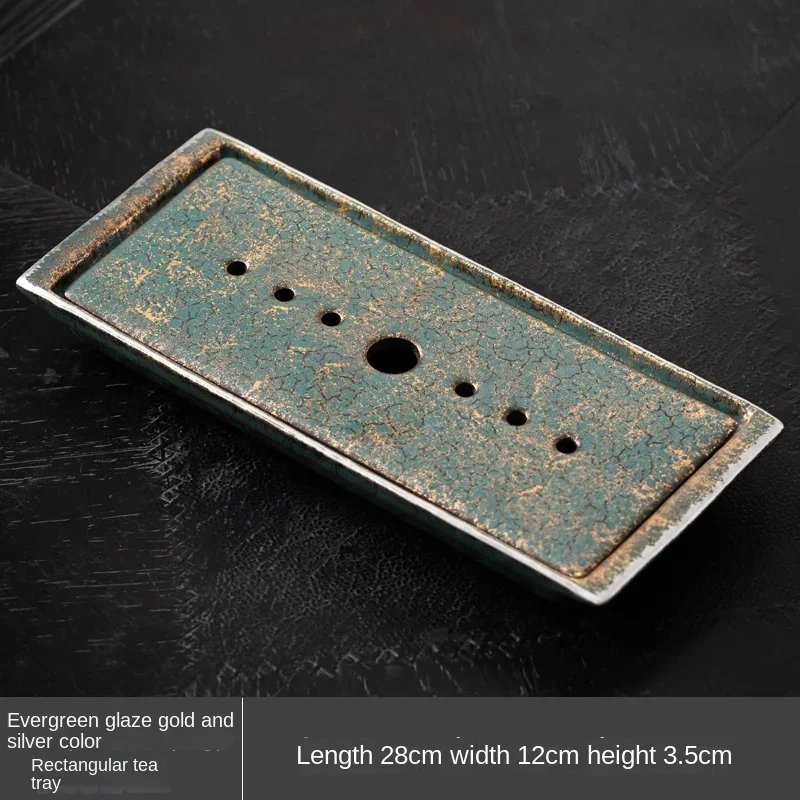 Вечнозеленая глазурная Бытовая прямоугольная чайная поднос, маленький бамбуковый поднос для хранения воды, чайный набор, маленький чайный столик
