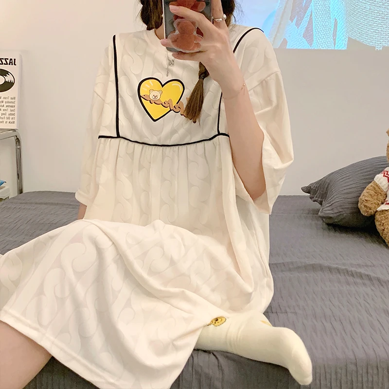 Summer Women Nightgown Pajamas Cartoon Love Print Nightdress Cute Sleepwear Girl Pijamas Mujer Night Wears For Women Homewear
Summer Women Nightgown Pajamas Cartoon Love Print Nightdress Cute Sleepwear Girl Pijamas Mujer Night Wears For Women Homewear