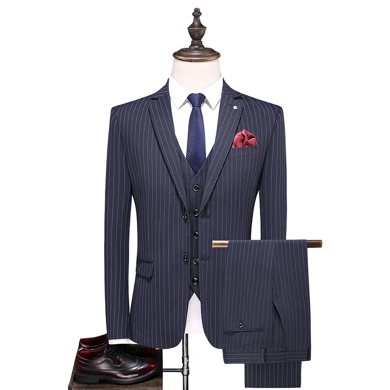 Jacket + Vest + Pants New Fashion Boutique stripe Casual Business Men's Suit Groom Wedding Dress Performance Tuxedo male S-5XL
Jacket + Vest + Pants New Fashion Boutique stripe Casual Business Men's Suit Groom Wedding Dress Performance Tuxedo male S-5XL