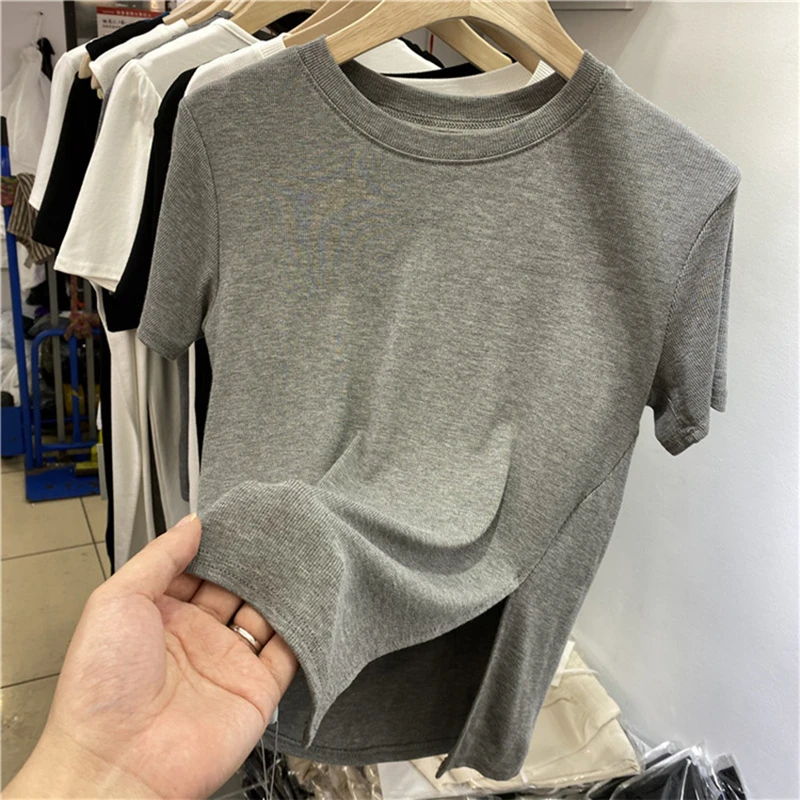 Split T Shirt Women Short Sleeve O Neck Cotton Tshirt Summer Casual Tops New Design Fashion Clothing For Ladies Black White Gray
Split T Shirt Women Short Sleeve O Neck Cotton Tshirt Summer Casual Tops New Design Fashion Clothing For Ladies Black White Gray