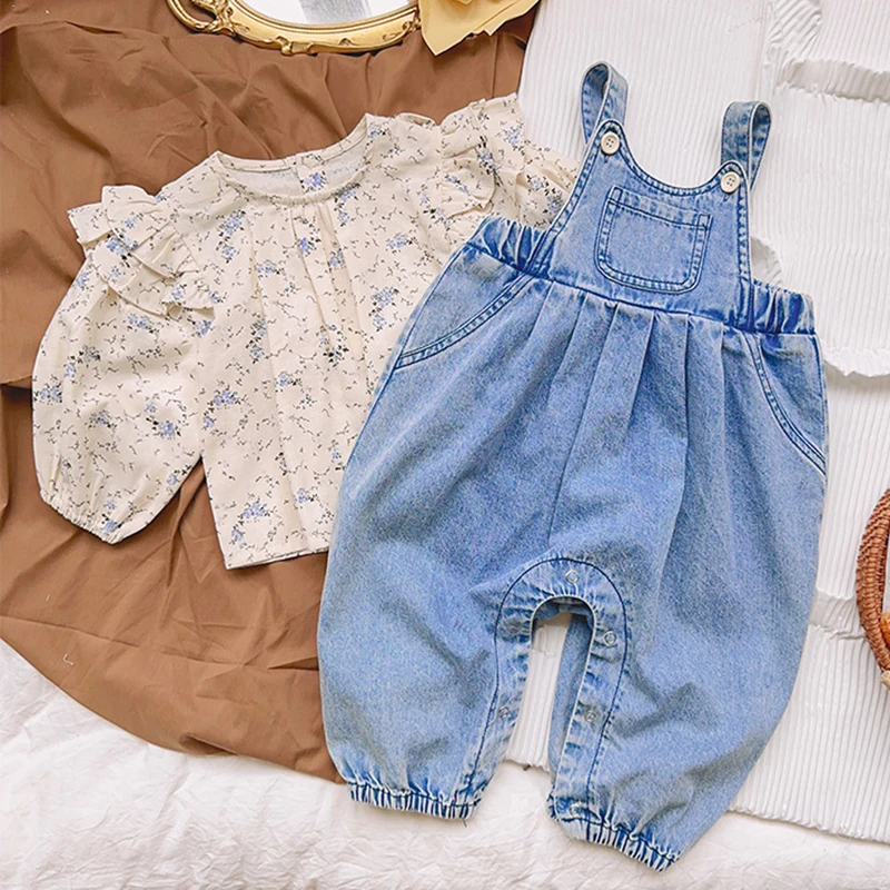 Autumn Spring Newborn Baby Girls Clothing Set Long Sleeved Cotton Printed Shirt+Cowboy Jumpsuit 0-24M Children Clothes Suit
Autumn Spring Newborn Baby Girls Clothing Set Long Sleeved Cotton Printed Shirt+Cowboy Jumpsuit 0-24M Children Clothes Suit