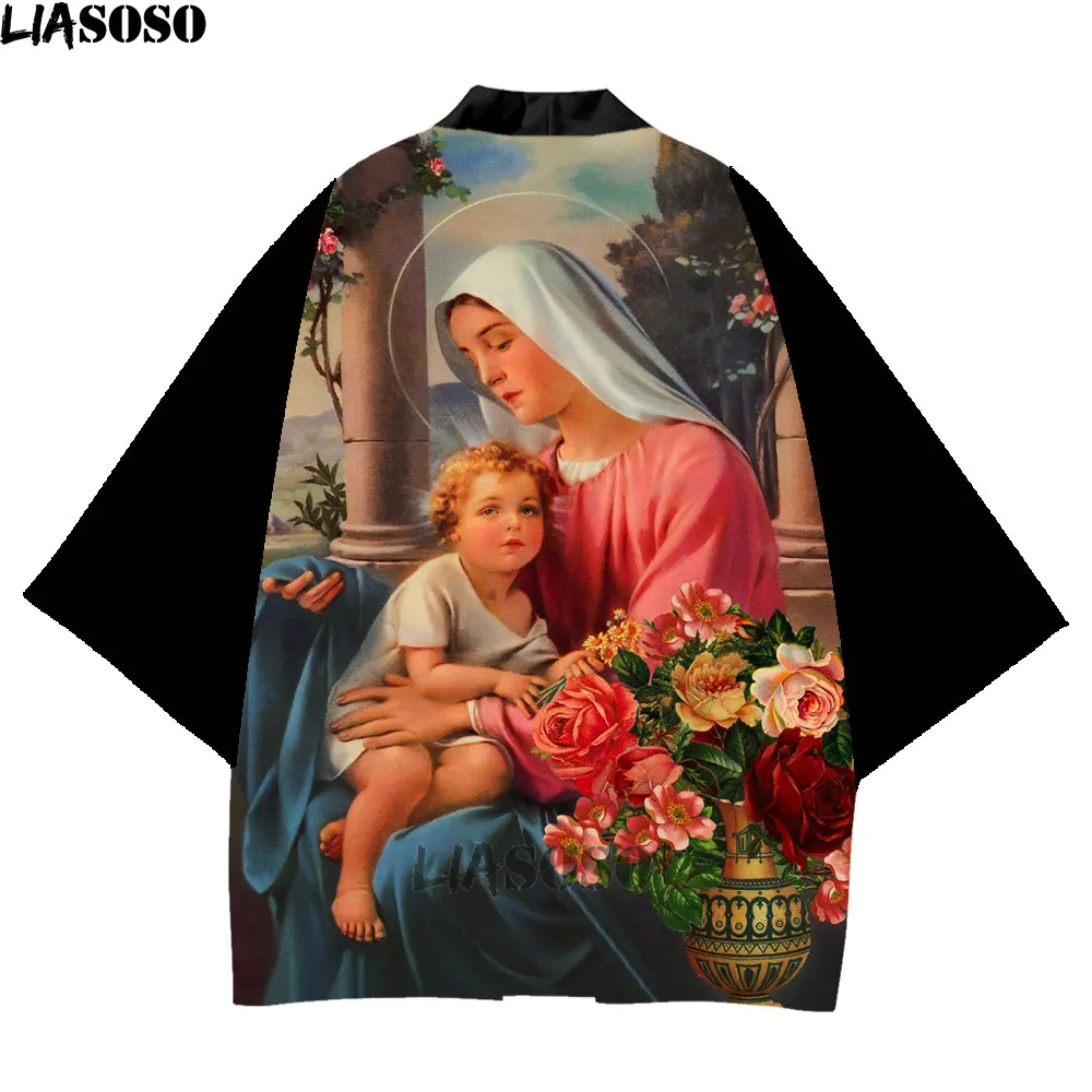 LIASOSO Black Kimono Mens Mercy Virgin Mary Japanese Traditional Clothing Male Jesus Mom Polyester Religious Faith Fun Clothes
LIASOSO Black Kimono Mens Mercy Virgin Mary Japanese Traditional Clothing Male Jesus Mom Polyester Religious Faith Fun Clothes
