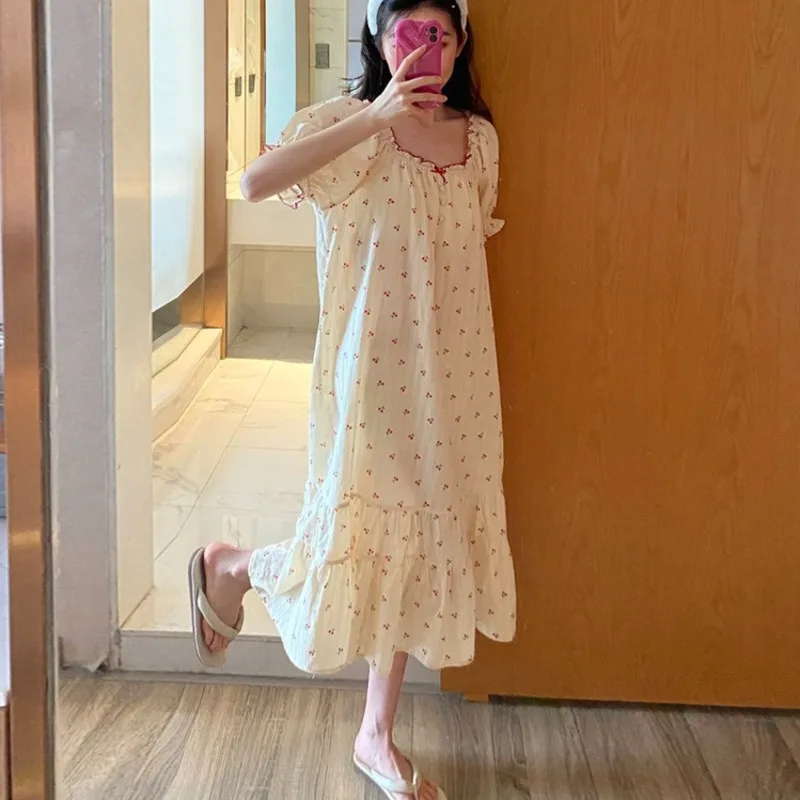 Nightgowns Women Floral Ruffles Nightdress Korean Sweet Nighty Sleepshirt Summer Sleepdress Sleeping Pajamas Sleepwear Nightwear
Nightgowns Women Floral Ruffles Nightdress Korean Sweet Nighty Sleepshirt Summer Sleepdress Sleeping Pajamas Sleepwear Nightwear