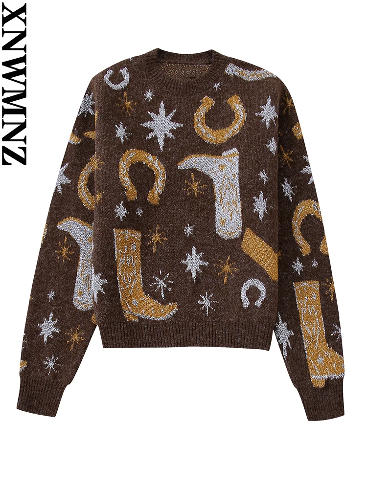 XNWMNZ Women Fashion Metallic Thread Jacquard Knit Sweater Vintage O Neck Long Sleeve Tops Female Chic Pullovers
XNWMNZ Women Fashion Metallic Thread Jacquard Knit Sweater Vintage O Neck Long Sleeve Tops Female Chic Pullovers