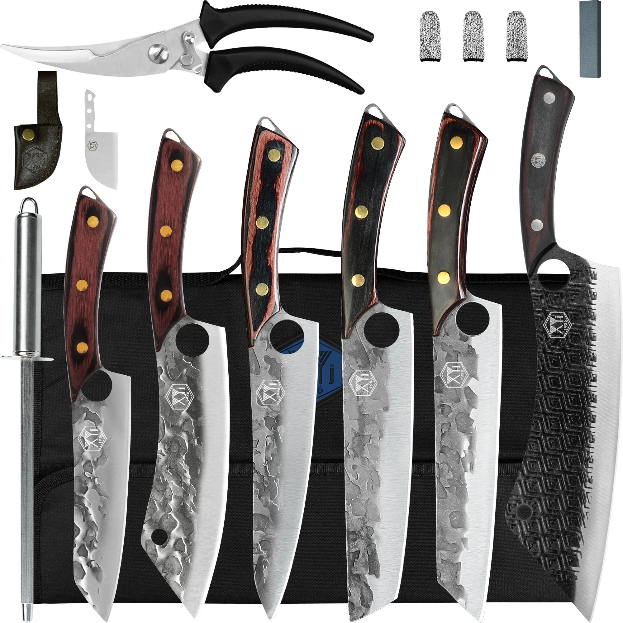 XYj Cleaver Slicer Knife Set With Kitchen Scissors Sharpener Stick High Carbon Steel Camping Cooking Knives Full Tang Handle
XYj Cleaver Slicer Knife Set With Kitchen Scissors Sharpener Stick High Carbon Steel Camping Cooking Knives Full Tang Handle