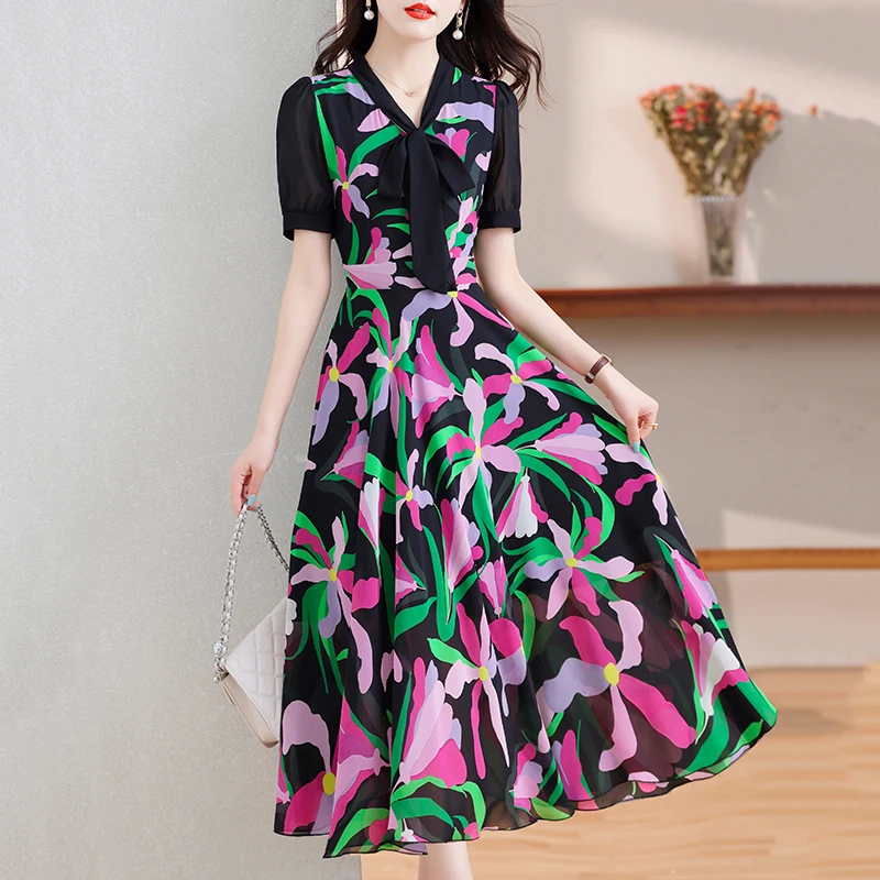 Summer Bohemian Flower Print Chiffon Beach Maxi Dress Women Elegant Bow Short Sleeve Office Ladies Work Evening Party Long Dress
Summer Bohemian Flower Print Chiffon Beach Maxi Dress Women Elegant Bow Short Sleeve Office Ladies Work Evening Party Long Dress