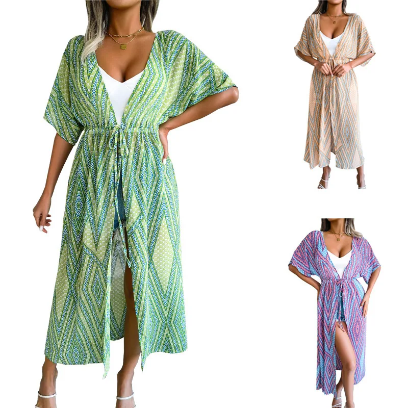 2022 European beauty holiday style casual lace-up printed chiffon cardigan long suntan shirt beach blouse swimsuit cover up
2022 European beauty holiday style casual lace-up printed chiffon cardigan long suntan shirt beach blouse swimsuit cover up