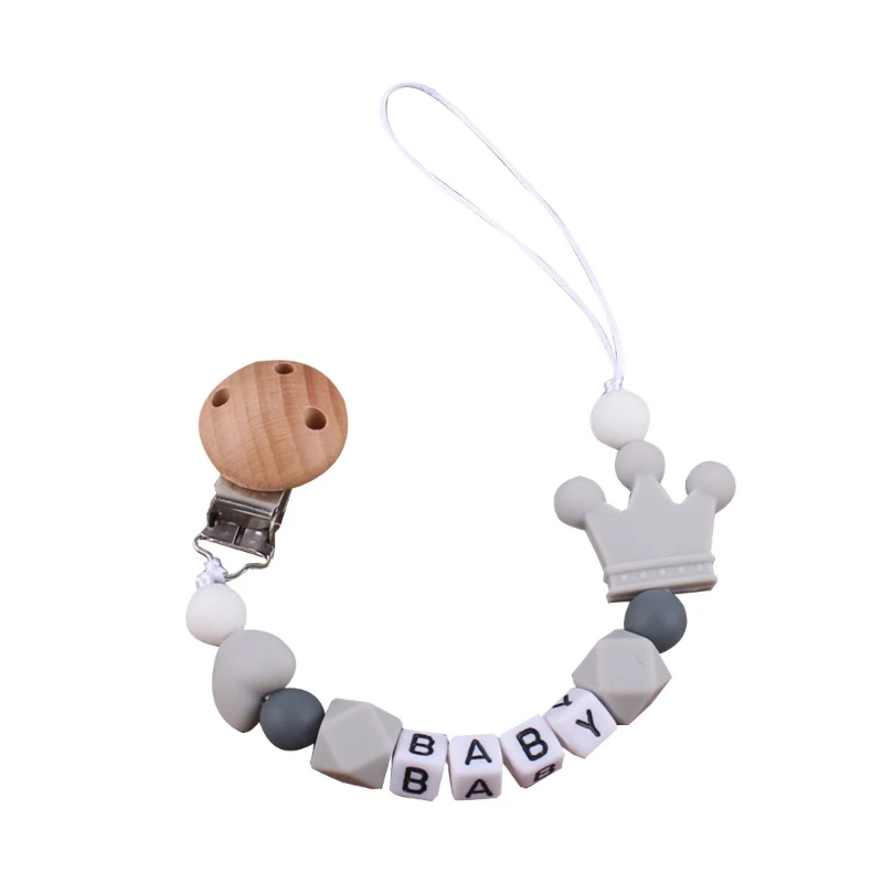 H37A Cute Crown Wooden Beads Pacifier Holder with Clip Wooden Teething Toy Modern Unisex Baby Shower Birthdays Christmas Gift
H37A Cute Crown Wooden Beads Pacifier Holder with Clip Wooden Teething Toy Modern Unisex Baby Shower Birthdays Christmas Gift