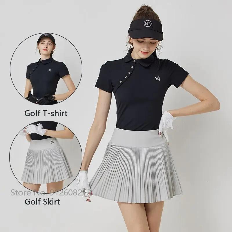 Блузка Blktee для девушек, быстросохнущие рубашки для гольфа, летняя футболка с коротким рукавом, гольфская юбка с высокой талией, женские элегантные комплекты одежды
Блузка Blktee для девушек, быстросохнущие рубашки для гольфа, летняя футболка с коротким рукавом, гольфская юбка с высокой талией, женские элегантные комплекты одежды