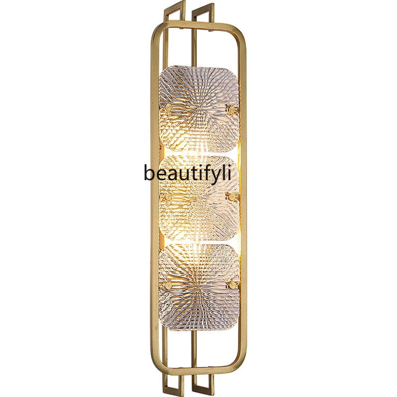 

LBX Copper Light Luxury Crystal Glass Wall Lamp Living Room Bedroom Bedside Lamp Aisle Lamps