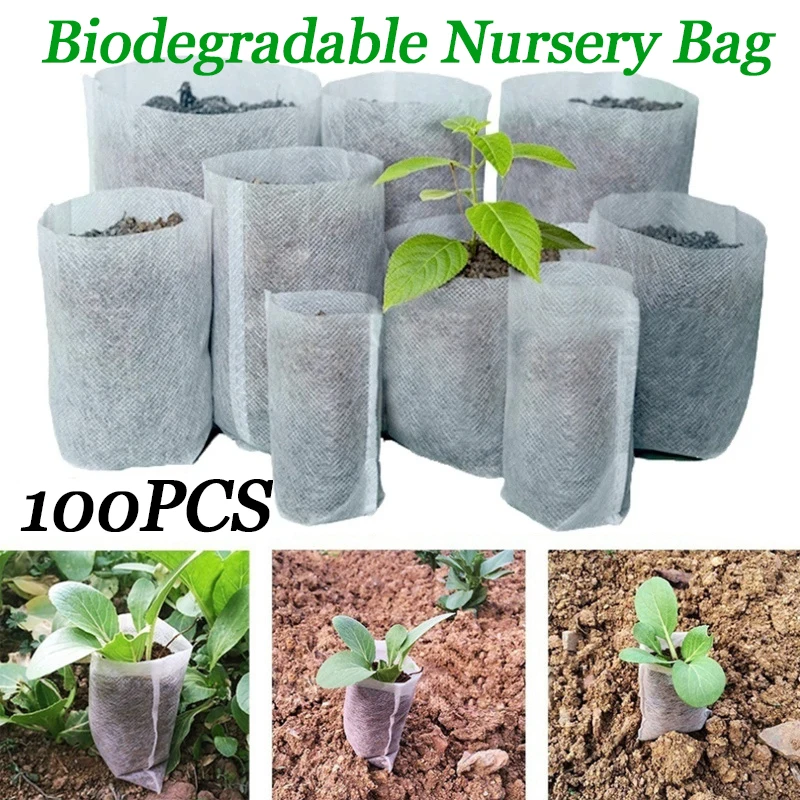 

100Pcs Biodegradable Nursery Bag Plant Grow Bags Non-woven Fabric Seeds To Sow Flower Pots for Home Garden Accessories Tools