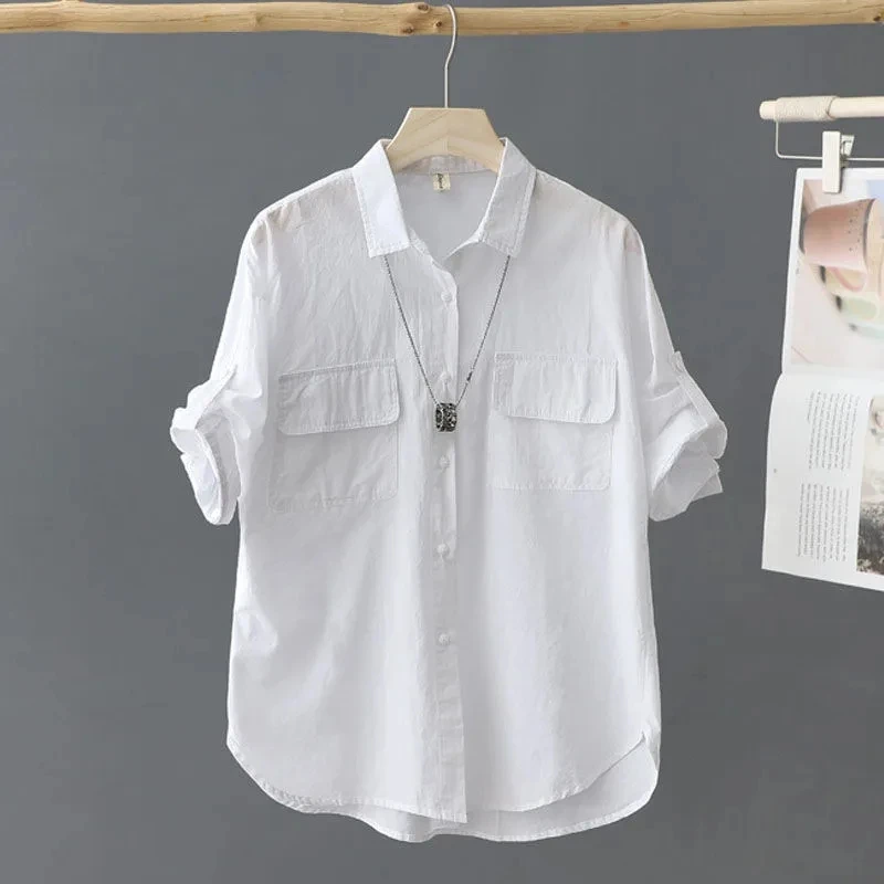 95% Cotton Short-sleeve Shirt Women's 2022 Summer Tops Pockets Office Korean Loose Top Casual Summer Green White Shirts Blusas
95% Cotton Short-sleeve Shirt Women's 2022 Summer Tops Pockets Office Korean Loose Top Casual Summer Green White Shirts Blusas