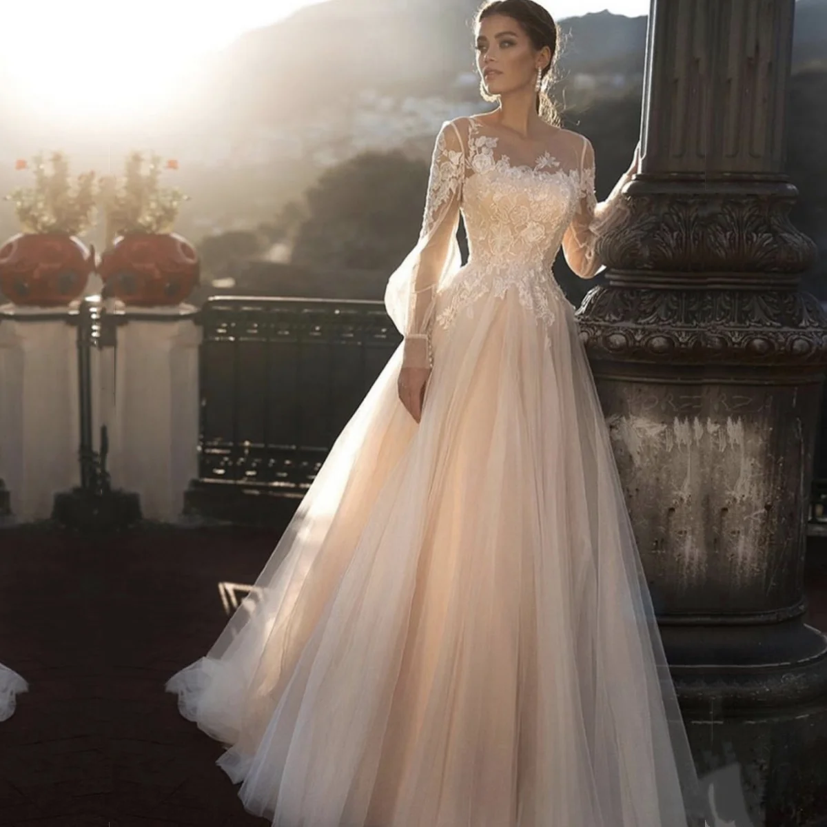 Newest 2023 A-Line O-Neck Full Sleeve Lace Applique Flower Gown for Women Sequined Button Custom Robe De Mariee
Newest 2023 A-Line O-Neck Full Sleeve Lace Applique Flower Gown for Women Sequined Button Custom Robe De Mariee