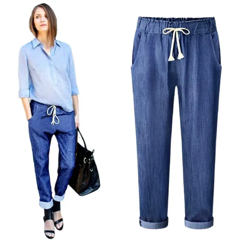 2023 New Spring Summer Woman Long Jeans Fashion Casual Drawstring Ankle Lehgth Pants Black Blue Trousers High Street
2023 New Spring Summer Woman Long Jeans Fashion Casual Drawstring Ankle Lehgth Pants Black Blue Trousers High Street