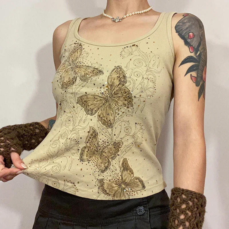 Fairy 00s Retro Slim Fit Crop Tops Y2K Diamonds Butterfly Print Tank Tops Vintage Grunge Graphic Sleeveless Vest Streetwear
Fairy 00s Retro Slim Fit Crop Tops Y2K Diamonds Butterfly Print Tank Tops Vintage Grunge Graphic Sleeveless Vest Streetwear