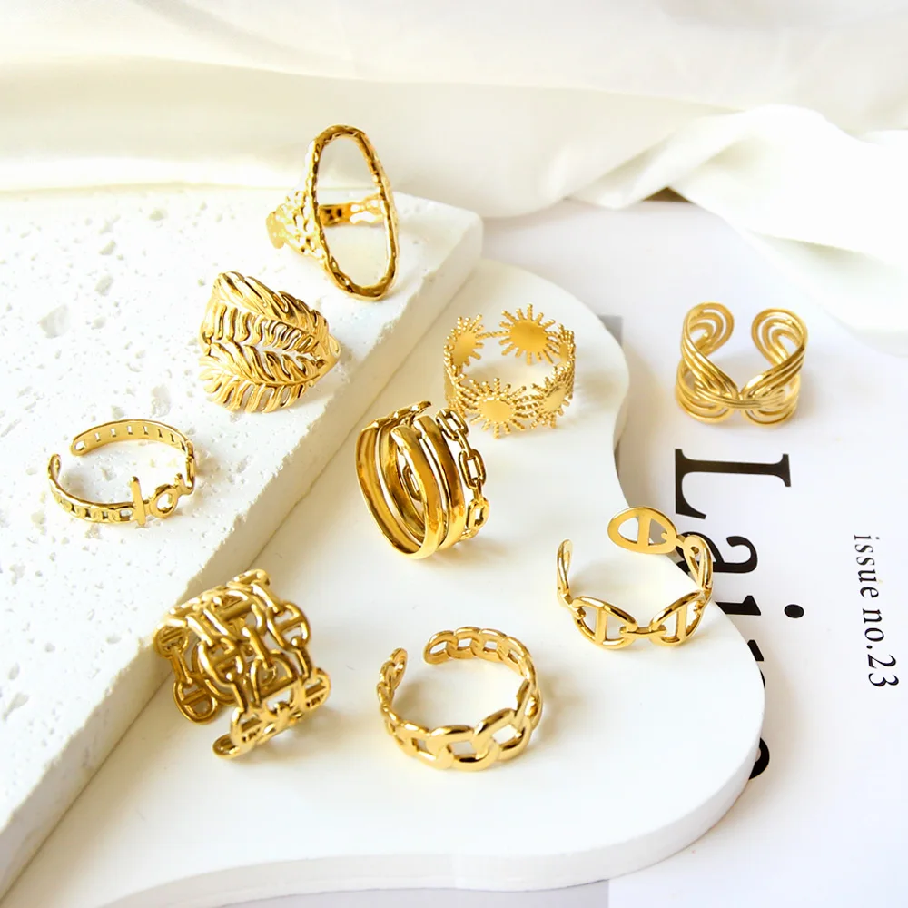 LUXUKISSKIDS Trendy Golden Woman Rings Stainles Steel Waterproof Luxury Brand New In Adjustable Cuff Ring Finger Vintage Jewelry
LUXUKISSKIDS Trendy Golden Woman Rings Stainles Steel Waterproof Luxury Brand New In Adjustable Cuff Ring Finger Vintage Jewelry