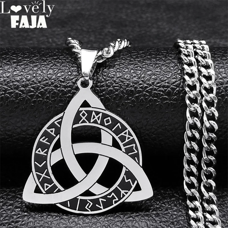 

Viking Runes Triquetra Pendant Necklace Celtic Witch Knot Symbol Holy Trinity Necklaces Stainless Steel Ancient Amulet Jewelry